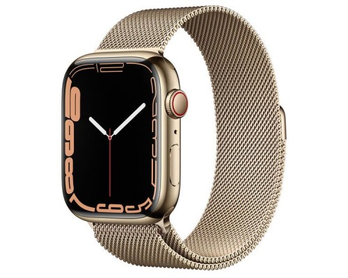 Apple Watch Series 7 45mm LTE - Stainless steel goud - Milanese loopband Goud